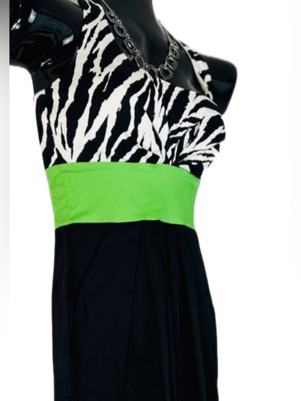 *NWOT Zebra Print Empire Waist Dress with Colorful Lime Band - Picture 3 of 12